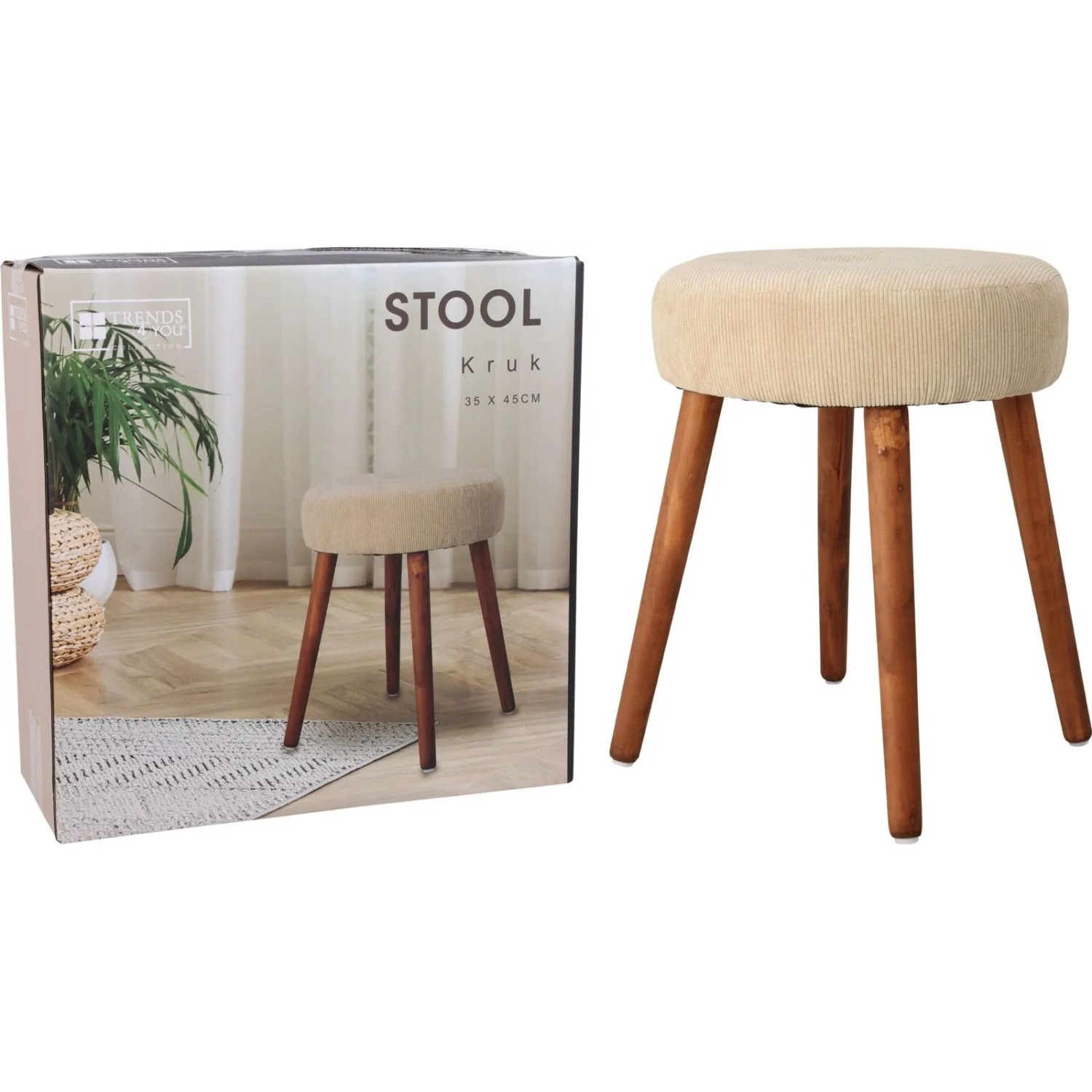 Home Styling Collection Stolička s měkkou manšestrovou sedačkou, Ø 35 x 45 cm béžová