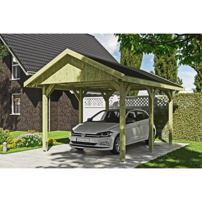 Skan Holz Přístřešek na auto Wallgau zelený, černé šindele, 380 x 500 cm
