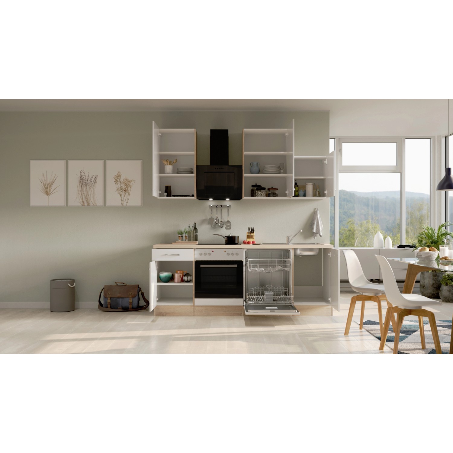 Flex-Well Kuchyně Valero 220 cm/typ 10 - trouba/varná deska/digestoř/myčka