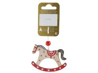 GEROMA Vánoční ozdoba houpací koník přírodní-červený dřevo 7 x 5 cm