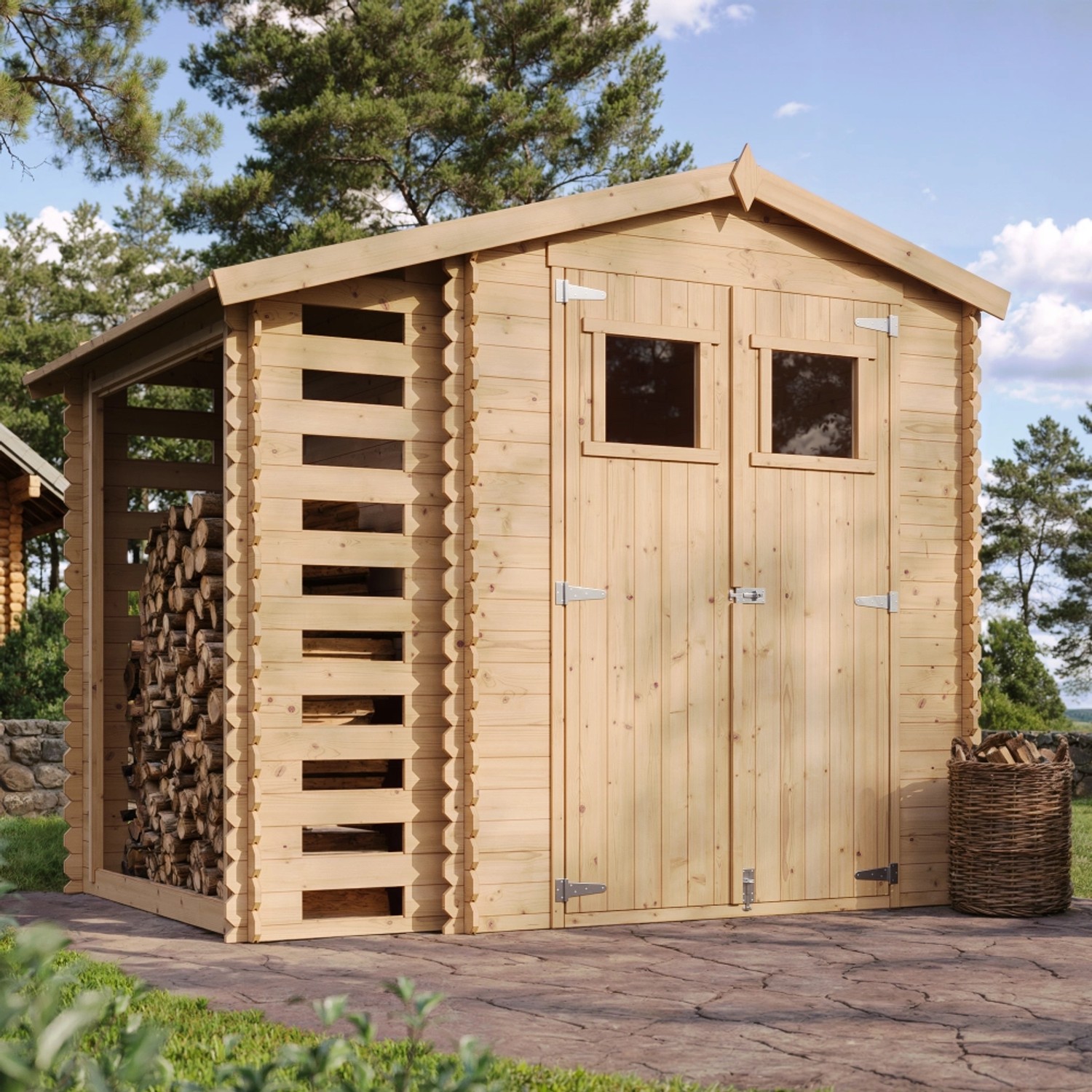 Timbela Dřevěný zahradní domek M386+M386G s podlahou, 256 x 200 cm