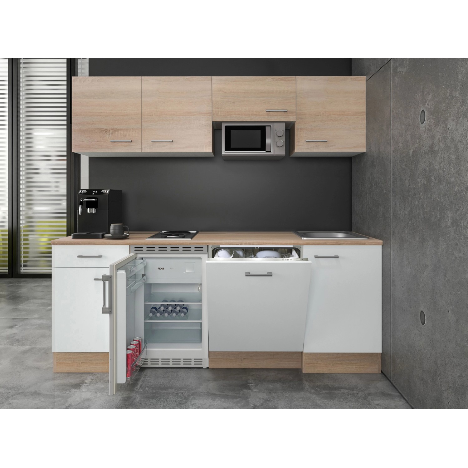 Flex-Well Kuchyně Florida 210 cm/typ 1 - lednice/mikrovlnka/var.deska/myčka