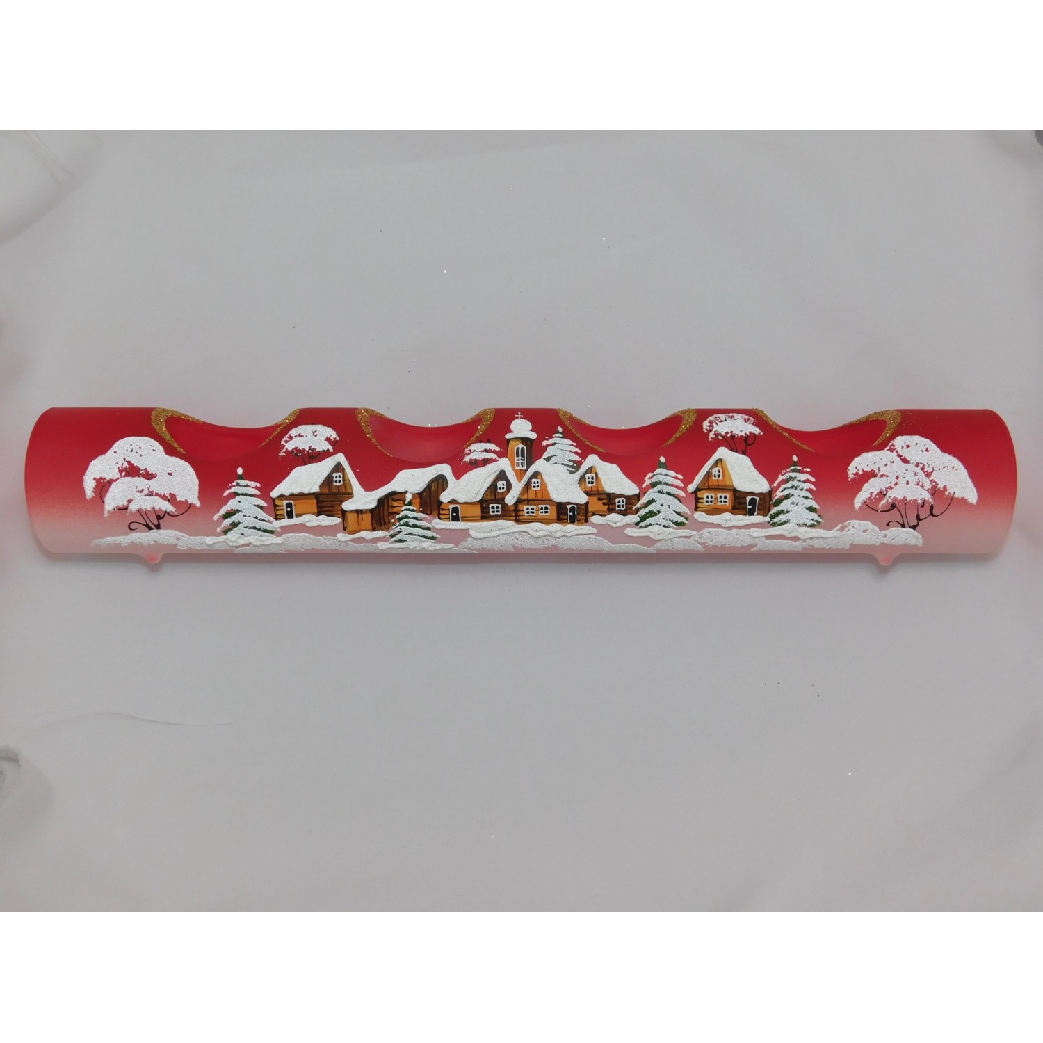 Ornex Skleněný vánoční svícen červená vesnice 41 cm