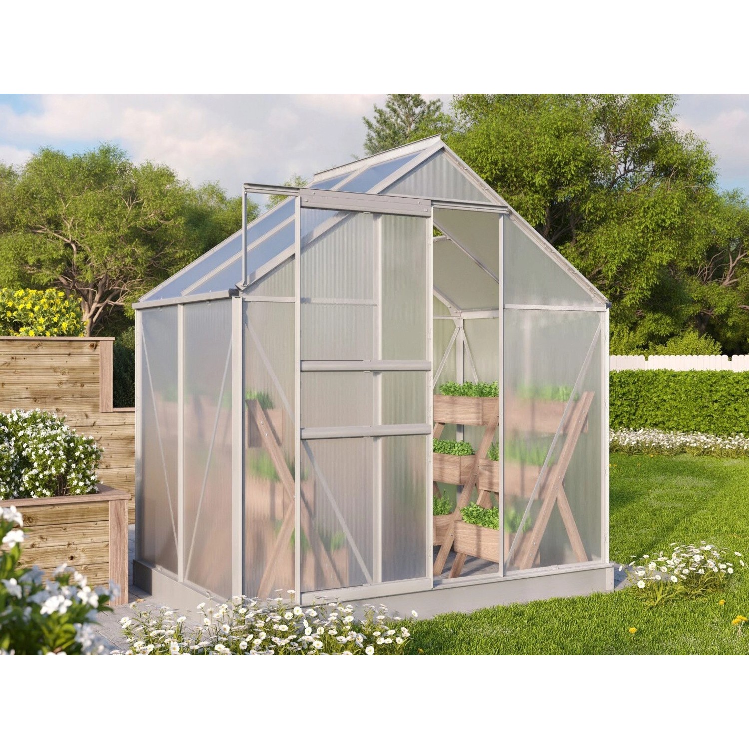 Vitavia Skleník GT 253 vč. základny, HKP 4 mm, stříbrná, 193 x 131 cm