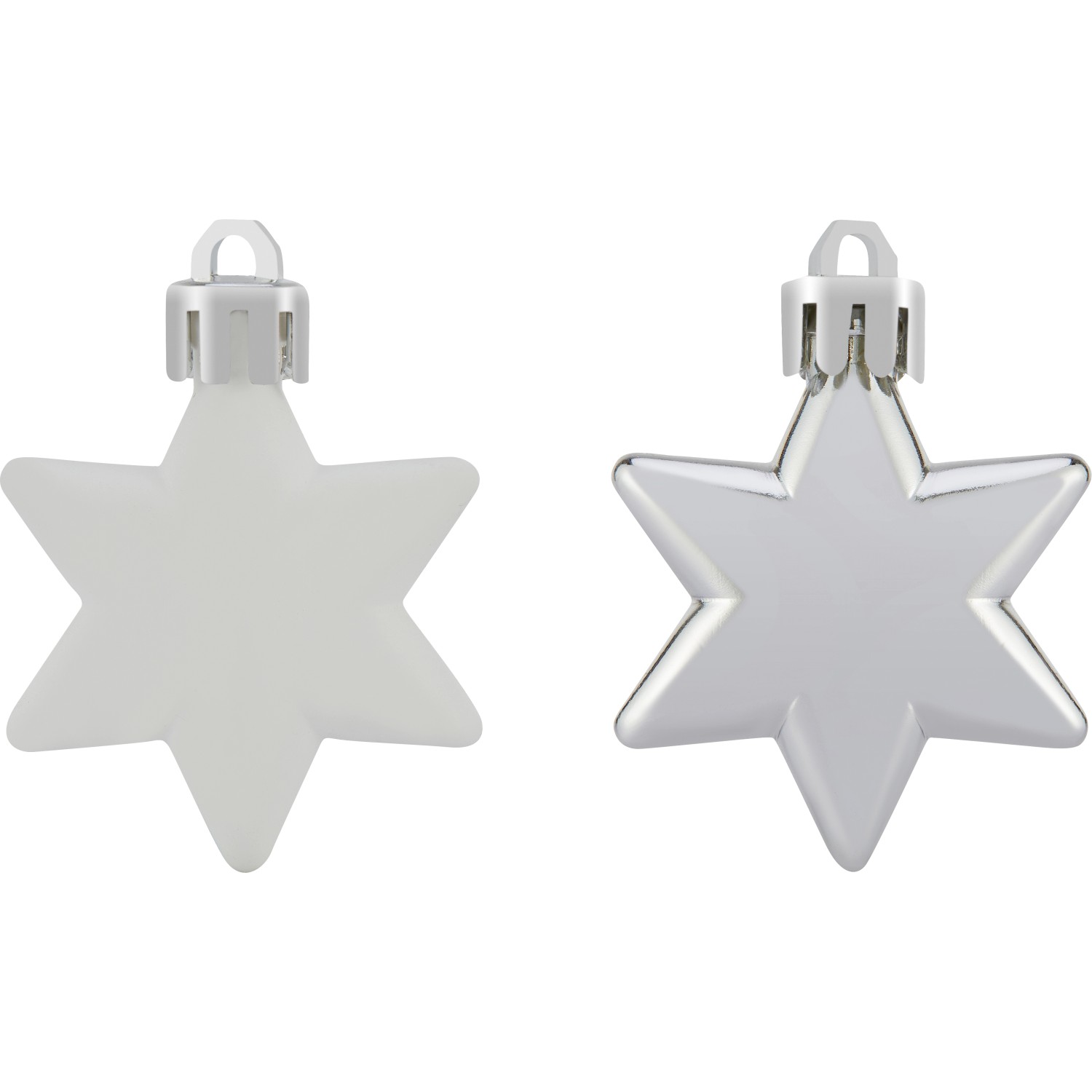 Ozdoby na vánoční stromeček hvězda, stříbrná/bílá, 5 cm, 12 ks