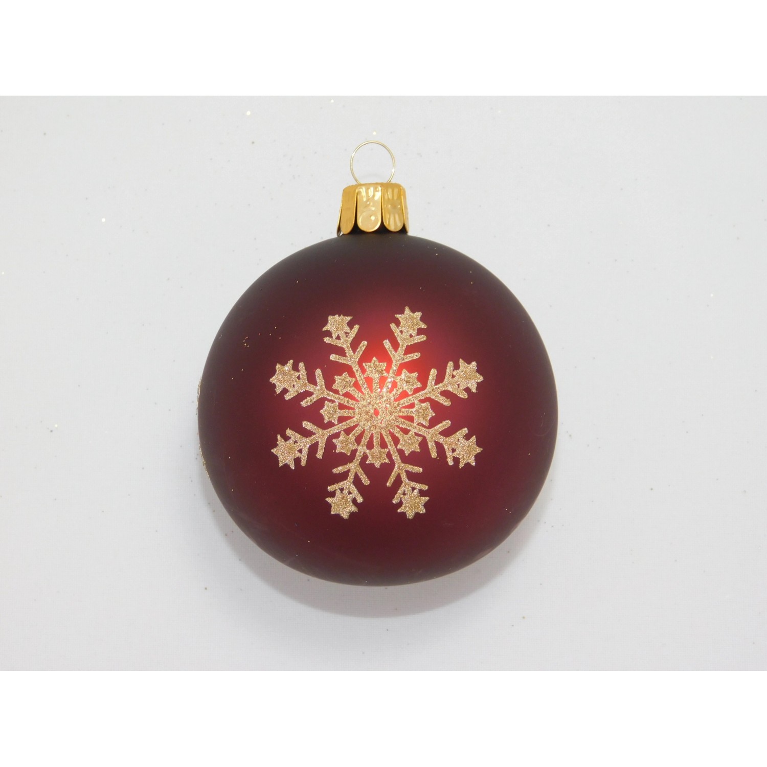 ORNEX Vánoční ozdoba skleněná koule bordó s vločkami pr. 7 cm