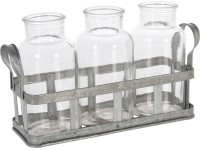 Koopman Sada 3 skleněných váz s kovovým držákem, 28 x 17 x 10 cm