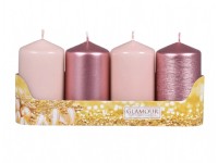 Svíčka adventní VÁLEC mix povrchů růžová/růžovo-zlatá, pr. 5 x 9 cm, 4 ks