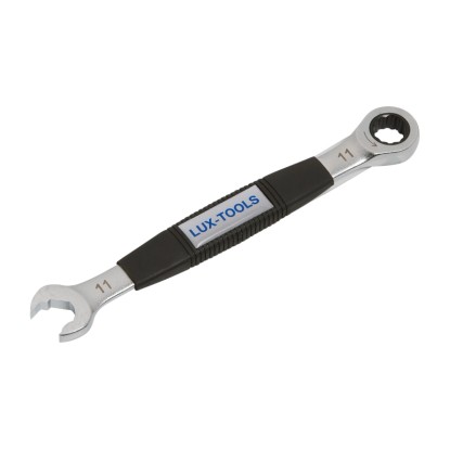 LUX Comfort ráčnový klíč, 11 mm, s ergonomickou rukojetí pro pohodlné utahování.