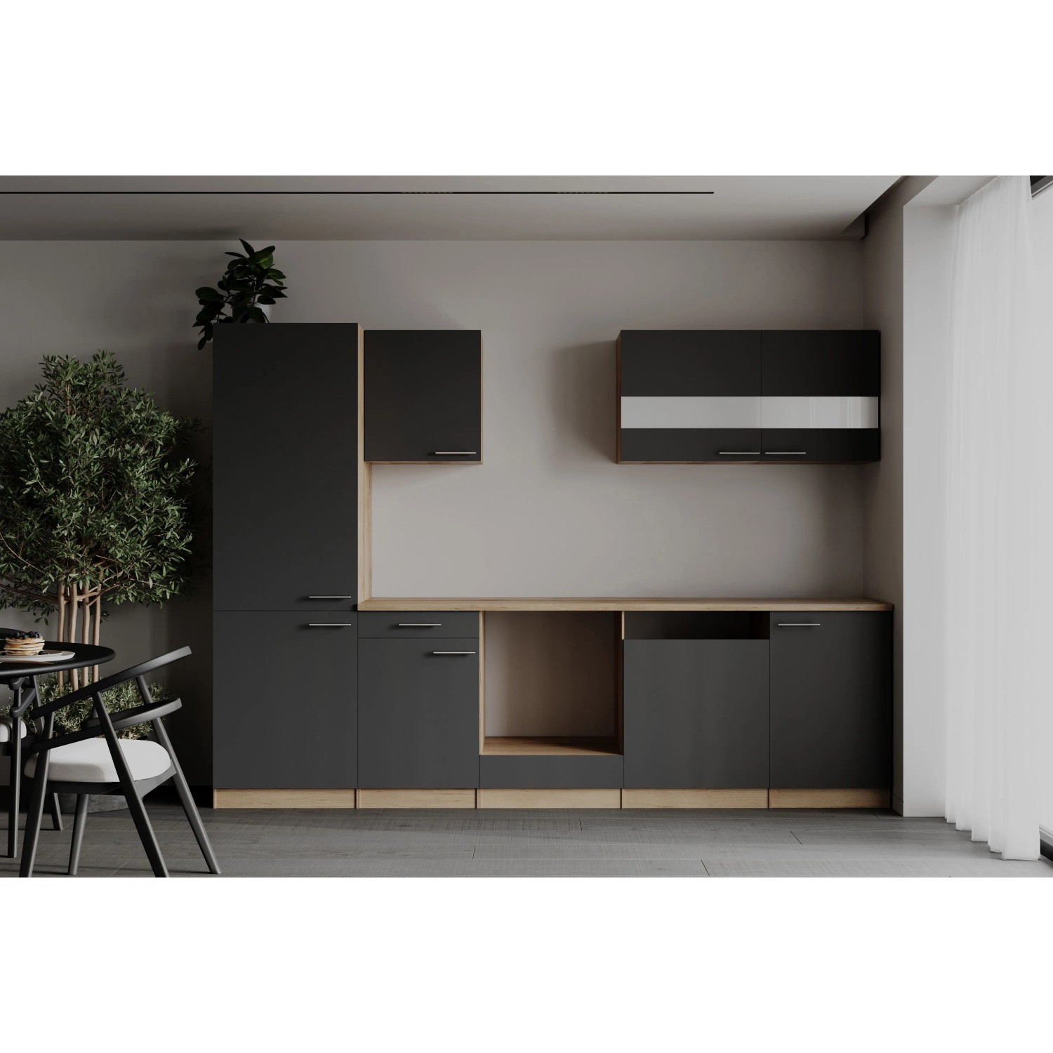 Respekta Kuchyně Merle šedá/dub 280 cm-bez el. spotřebičů