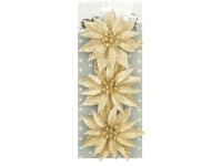 Růže vánoční glitrová zlatá 3 ks