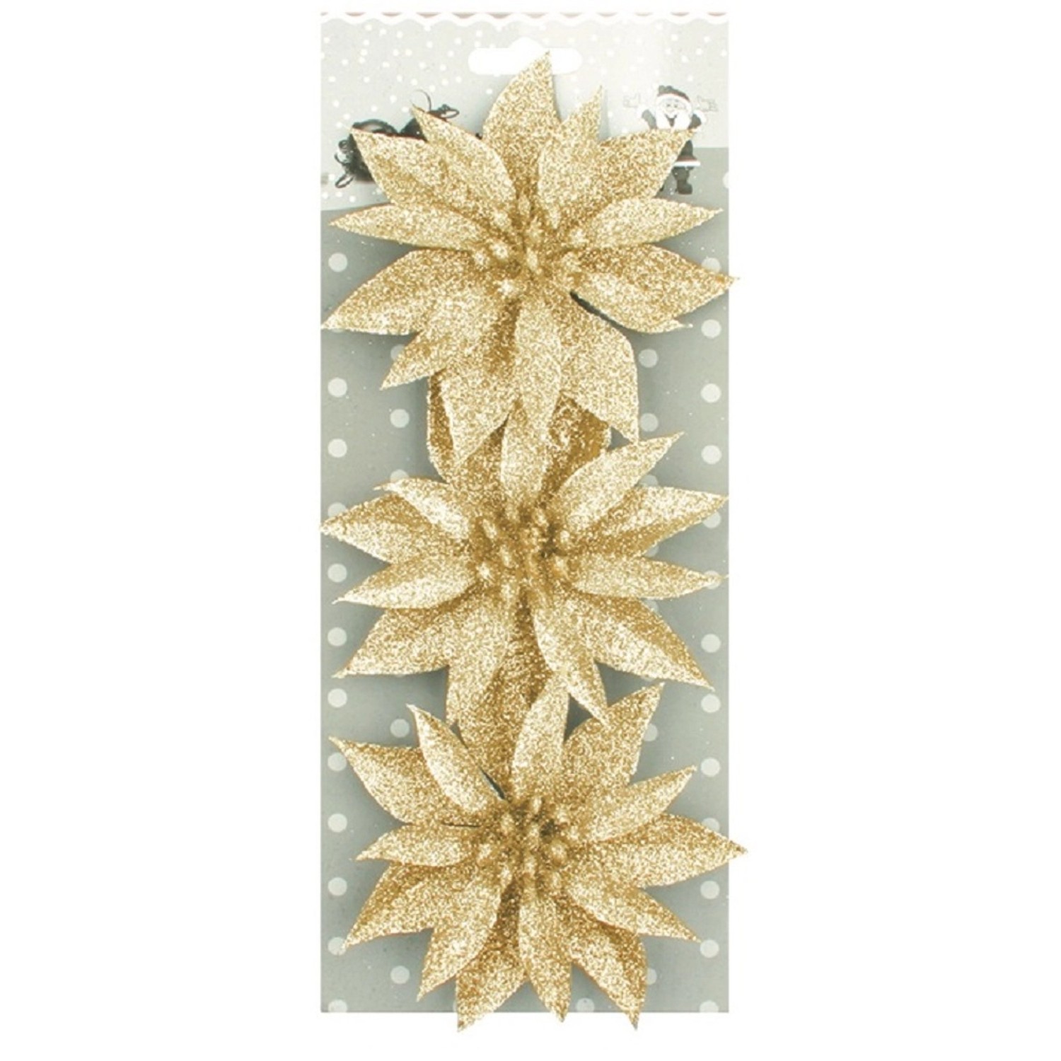 Růže vánoční glitrová zlatá 3 ks