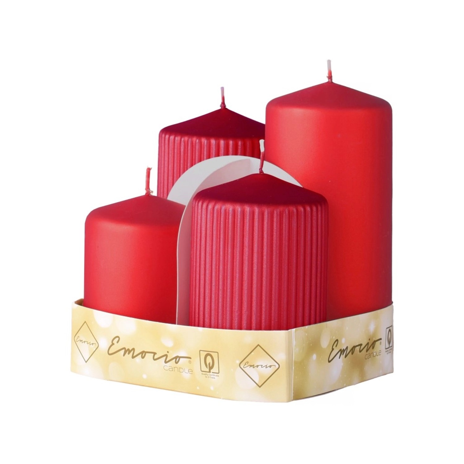 Emocio Svíčka válcová metal mat, červená, 65 mm, 4 ks