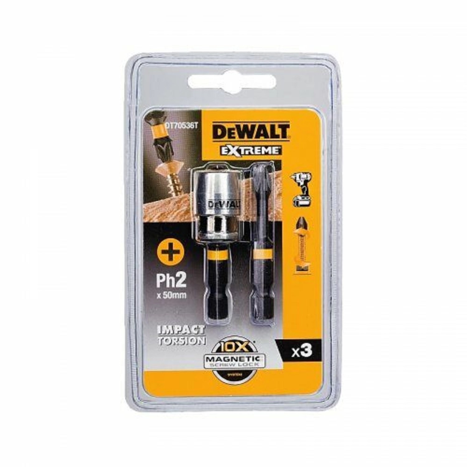 DeWalt Sada bitů EXTREME TORSION PH2 x 50 mm (2 ks) + magnetický držák