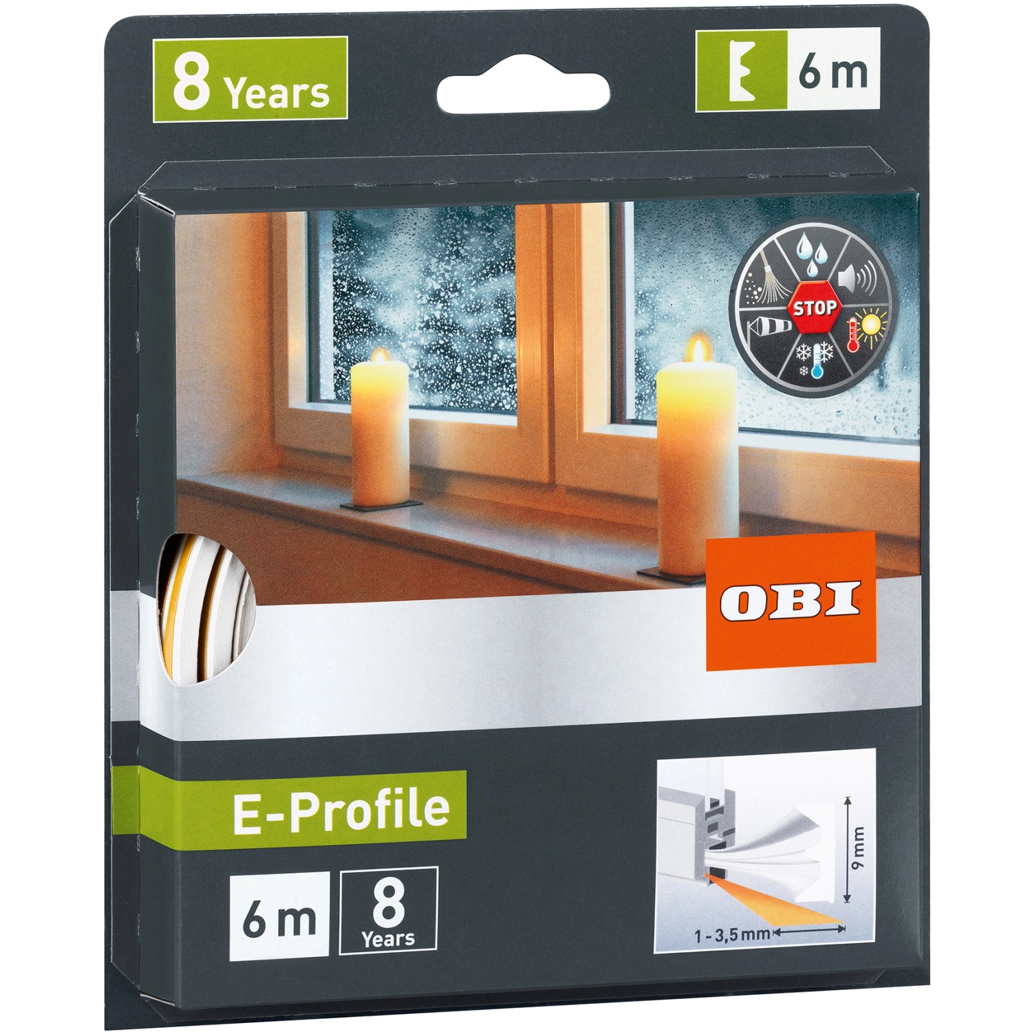OBI Gumové těsnění oken a dveří E-profil, bílá, 6 m x 9 mm x 4 mm