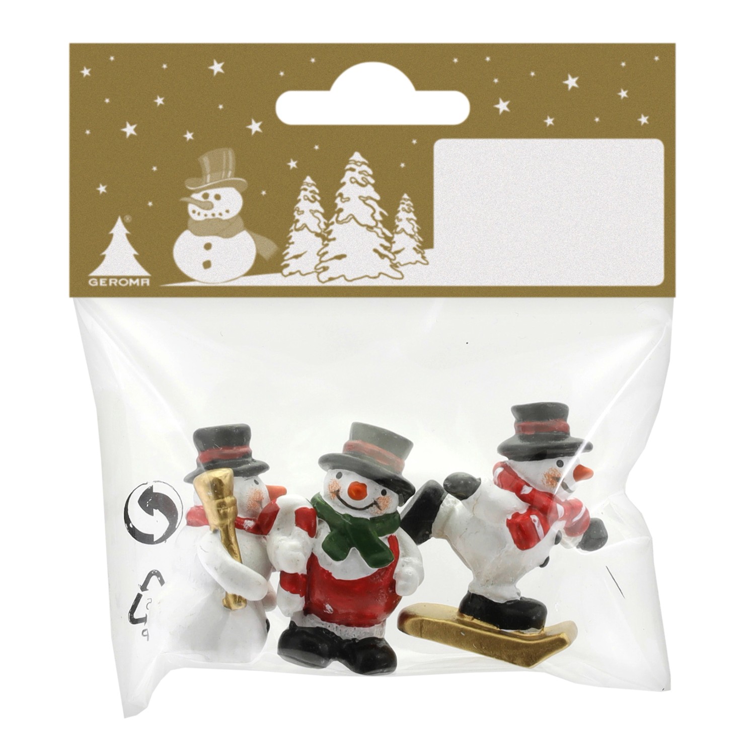 GEROMA Vánoční dekorace sněhuláci polyresin 4 cm, 3 ks