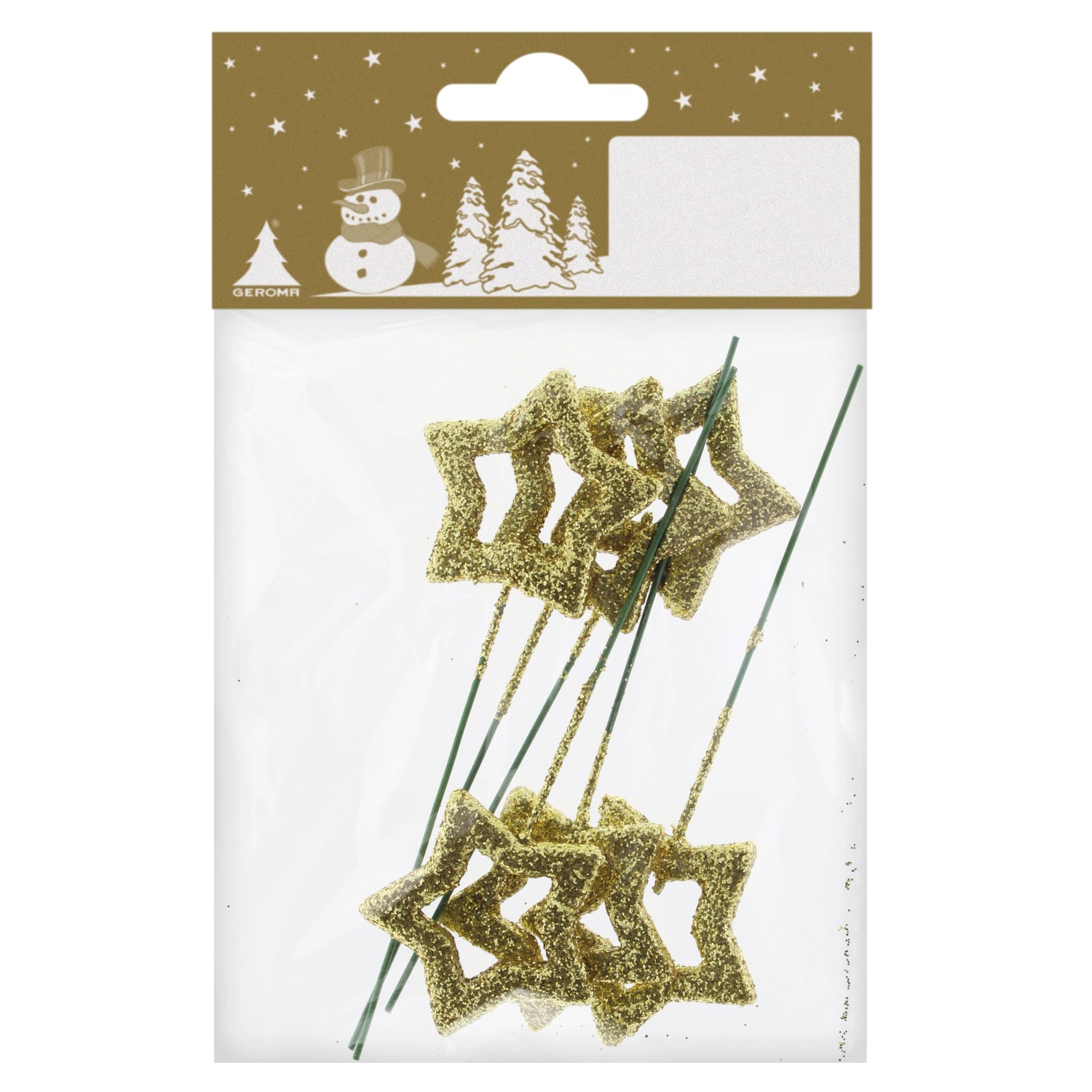 GEROMA Zapichovací dekorace hvězda plastová/drátěná zlatá 3,5 cm, 6 ks