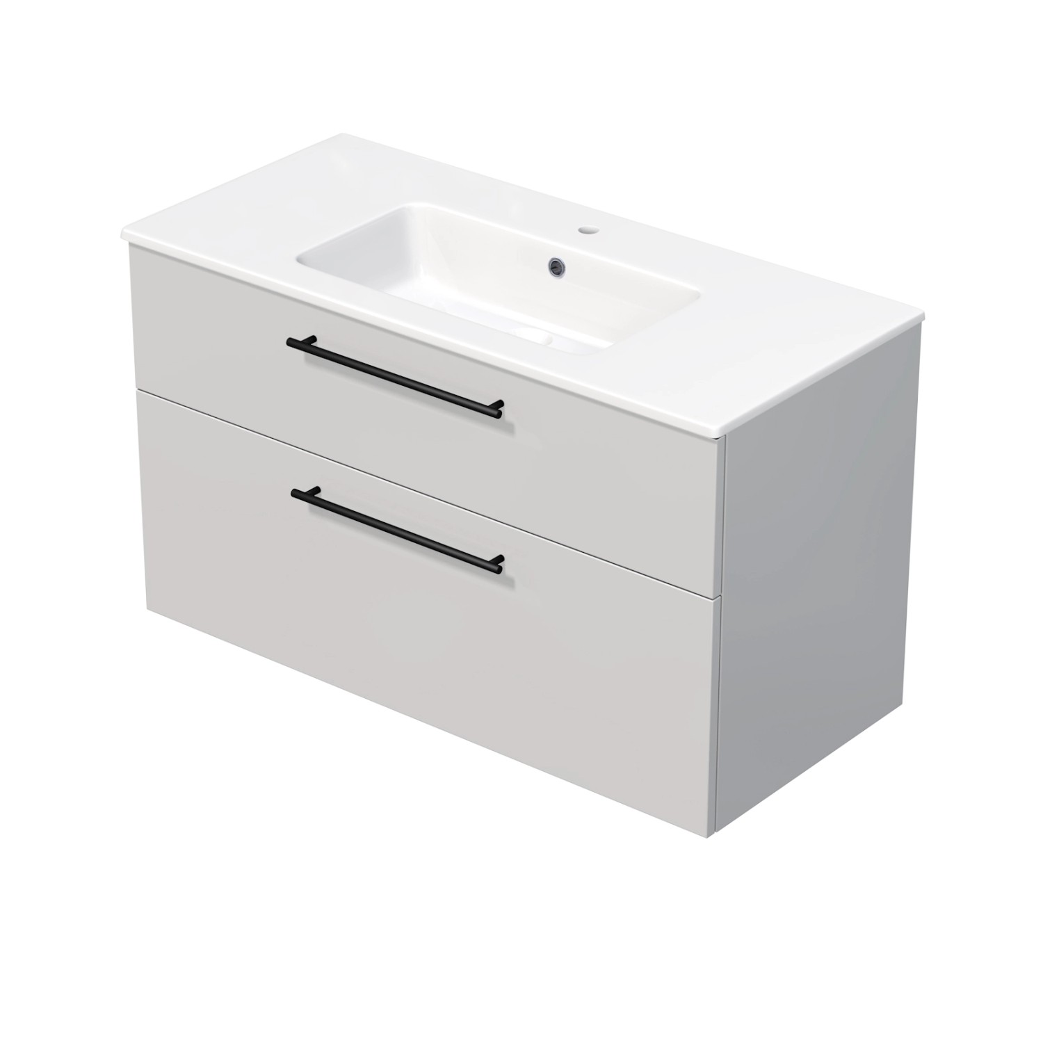 INTEDOOR Koupel.skříň+umyvadlo BEE, úchyt černý, 2 zásuvky, š. 101 cm, bílá lesk