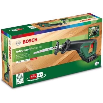 Akumulátorová pila ocaska Bosch 18V AdvancedRecip 18 v sadě s akumulátorem a nabíječkou v originálním balení.