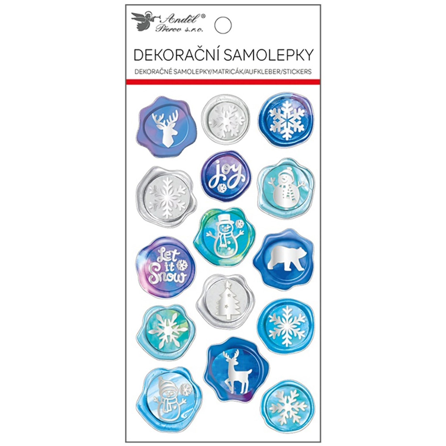 Samolepky vánoční pečetě s leskem 10 x 21,5 cm, modré Anděl Přerov s.r.o.
