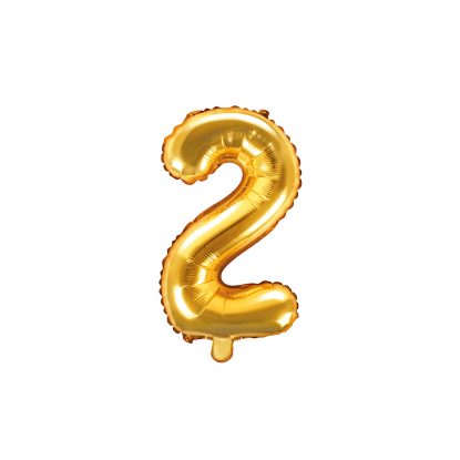 PartyDeco Balón fóliový číslo "2", 35 cm, zlatý