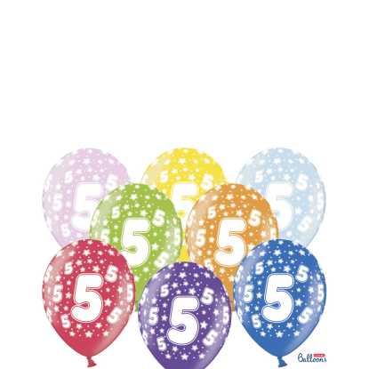 PartyDeco Balón latexový metal 30cm "5", 6 ks