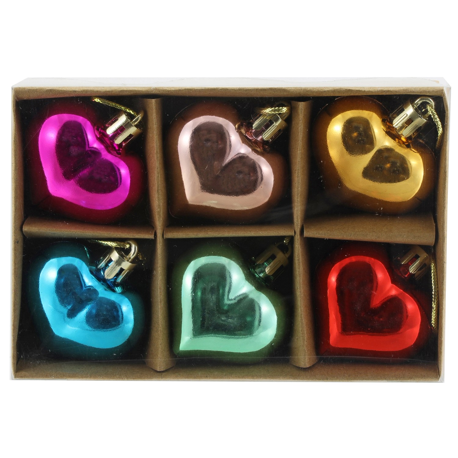 GEROMA Vánoční plastové ozdoby srdíčka 4 cm, 6 ks