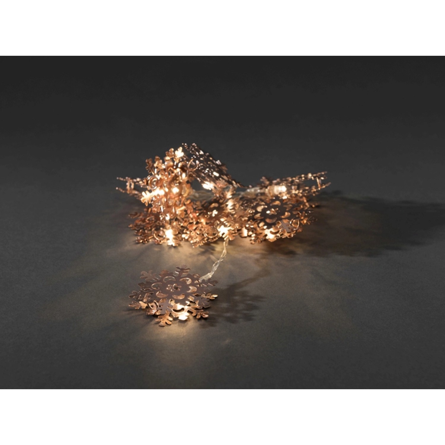 Konstsmide dekorativní řetěz kovové měděné sněhové vločky 10 LED teplá bílá