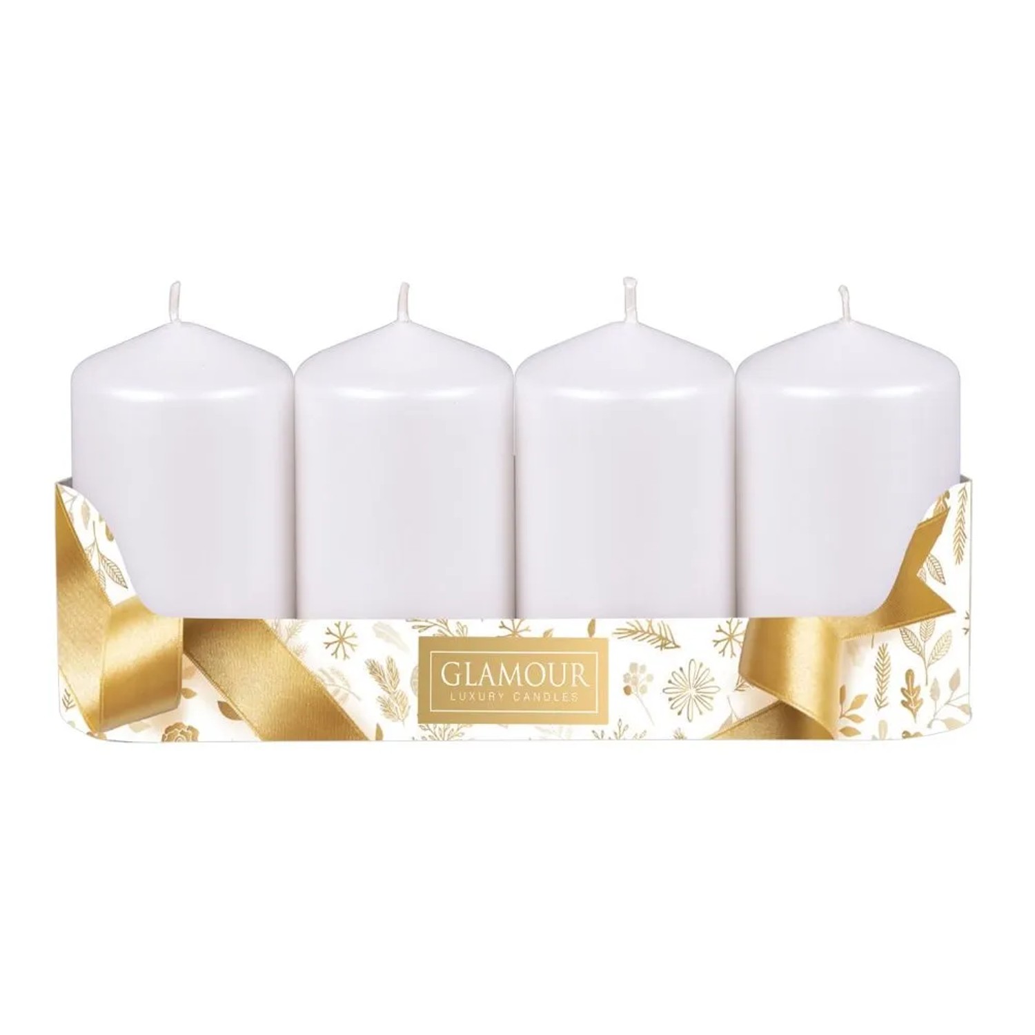 Sada adventních svíček VÁLEC metalická matná bílá 5 x 9 cm, 4 ks