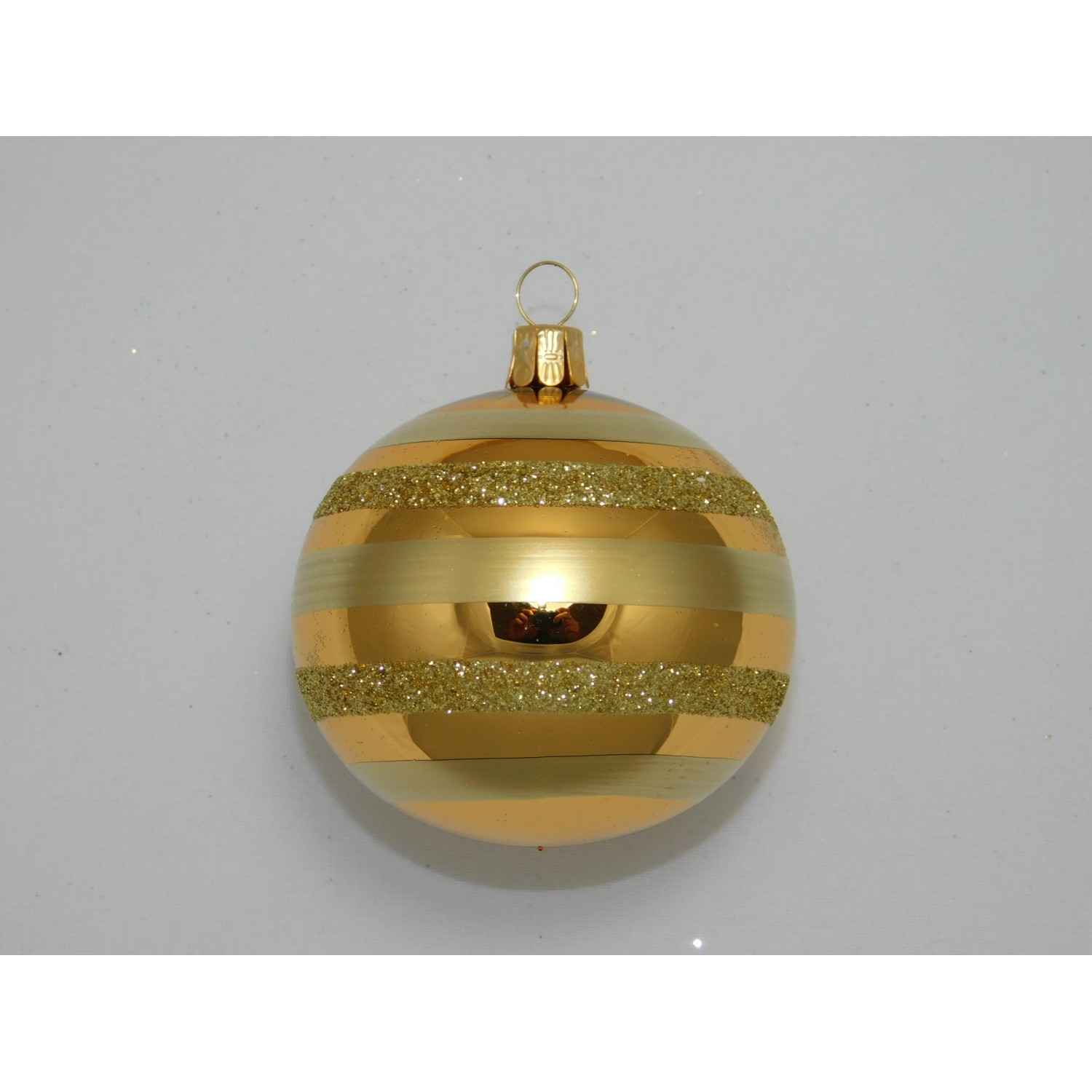 ORNEX Vánoční ozdoba skleněná koule zlatá s pruhy pr. 7 cm