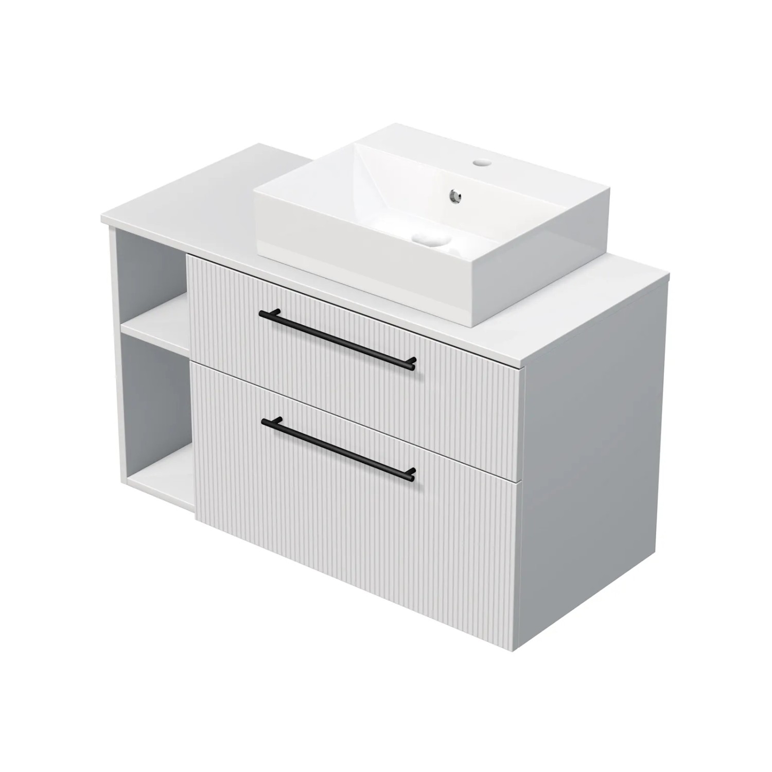 INTEDOOR Skříň+umyvadlo BEE, úchyt černý, š.100 cm, regál vlevo, bílá 3D pruhy