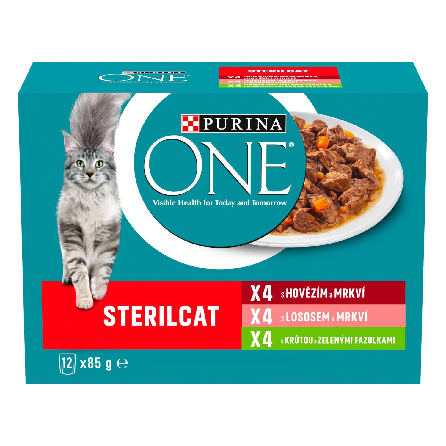 PURINA ONE Sterilcat Kapsičky pro kočky hovězí, losos, krůta 12 x 85 g