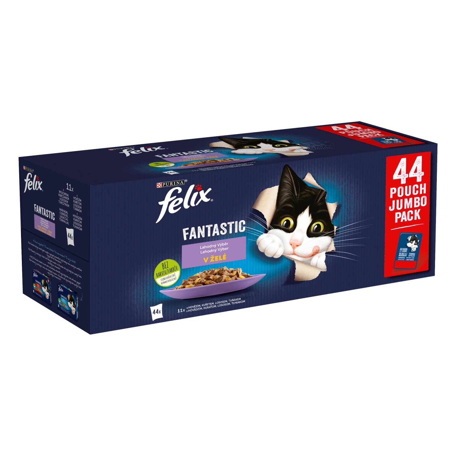Felix Fantastic Kapsičky pro kočky hovězí, kuře, losos, tuňák v želé 44 x 85 g