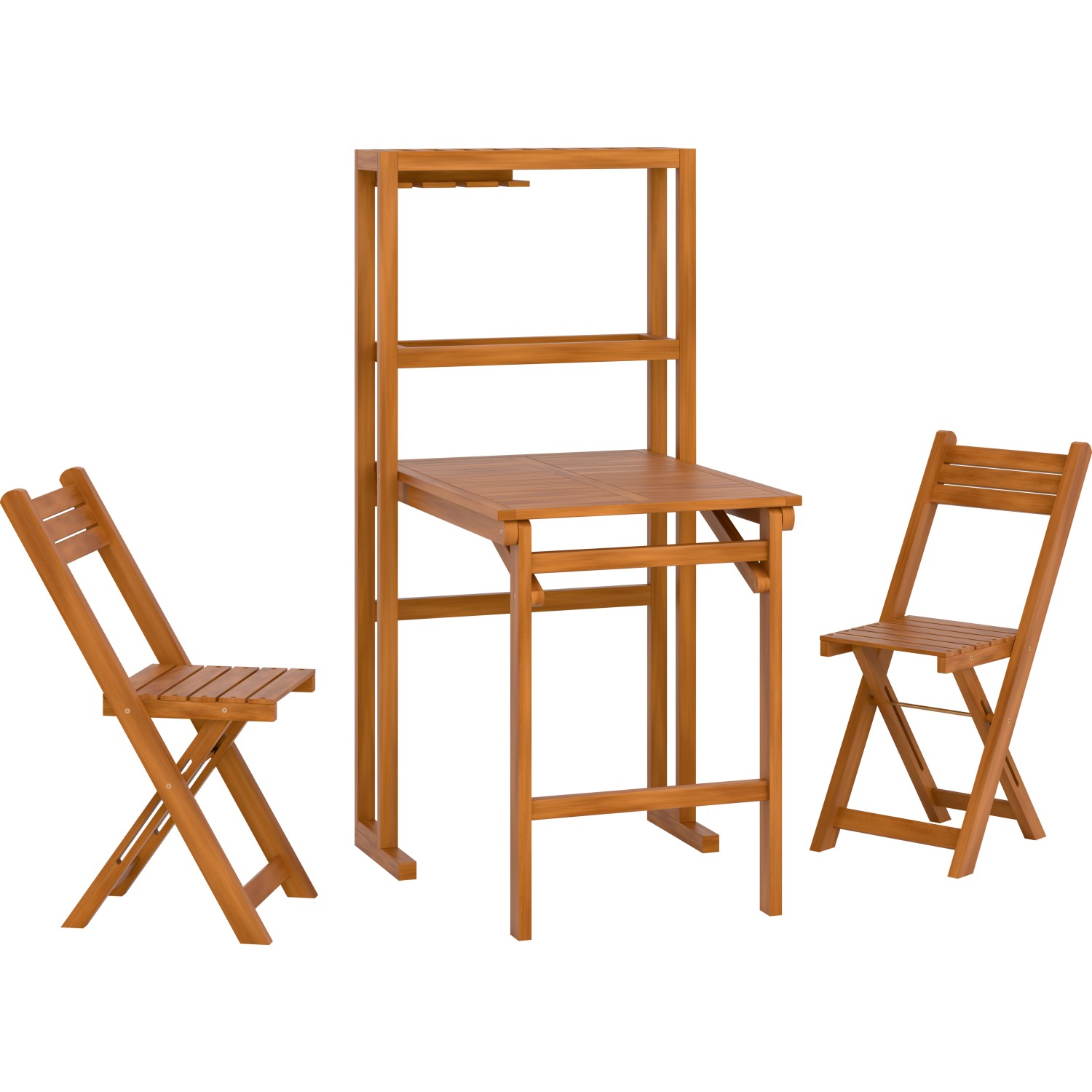 Balkonová jídelní sestava Marmora s funkcí regálu, akáciové dřevo, 3dílná