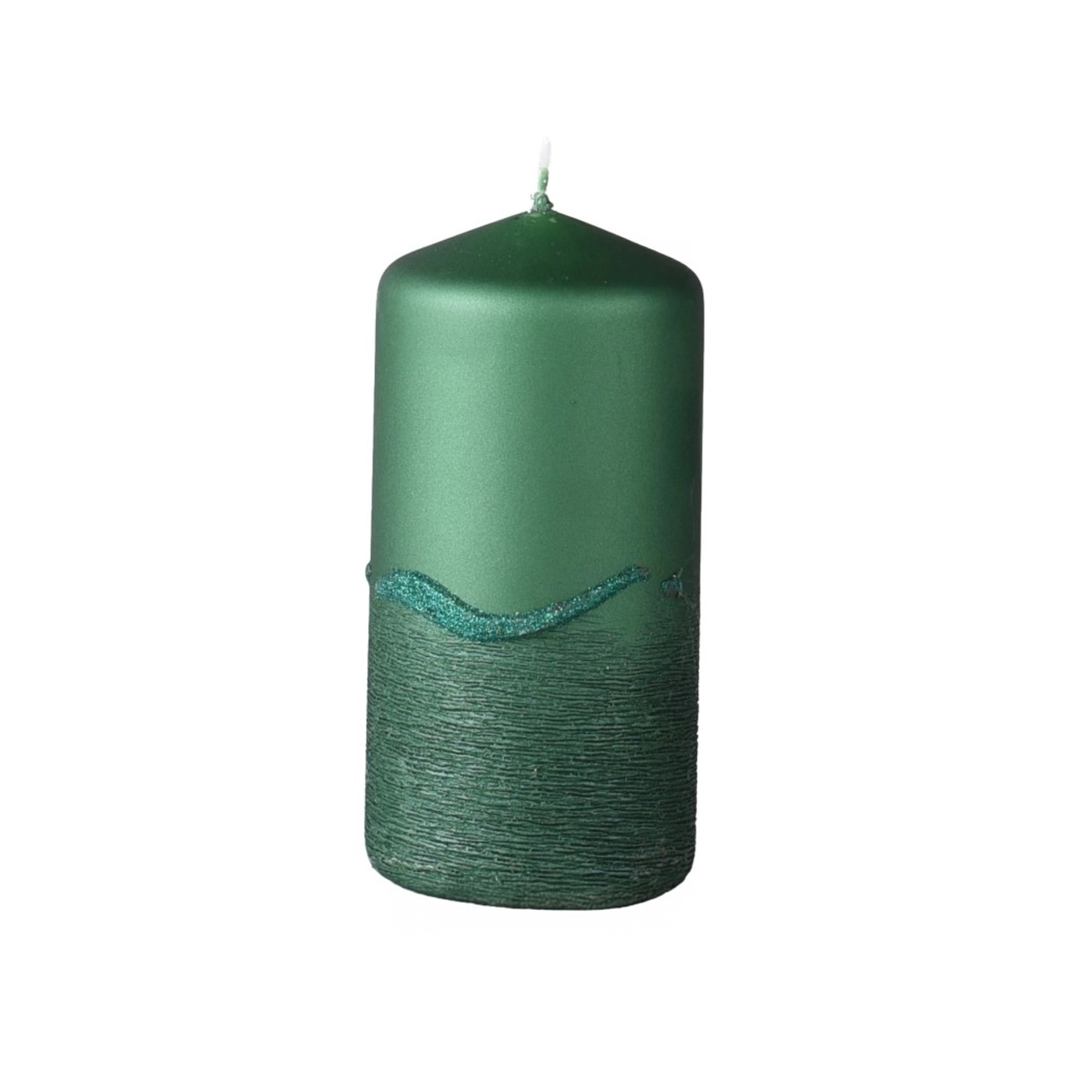 Emocio Svíčka válcová drápaná s vlnkou, zelená, 50 x 100 mm
