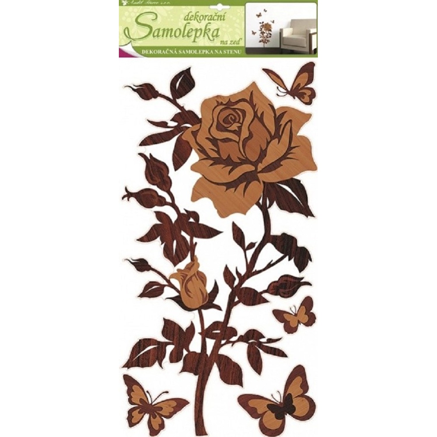 Anděl Přerov Samolepky na zeď růže s imitací dřeva, 60 x 32 cm