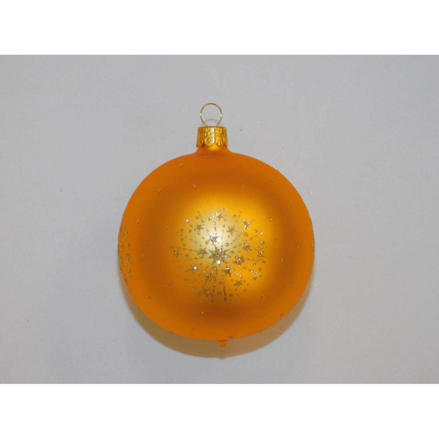 ONREX Vánoční ozdoba skleněná koule zlatá/oranžová hvězdičky pr. 8 cm