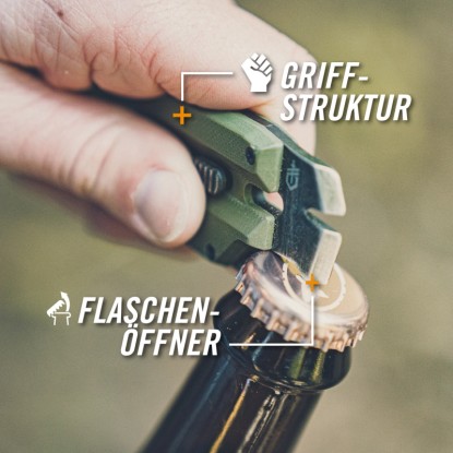 Multitool Gerber Prybrid Utility otevírá láhev. Kompaktní kapesní nástroj s otvírákem na láhve.