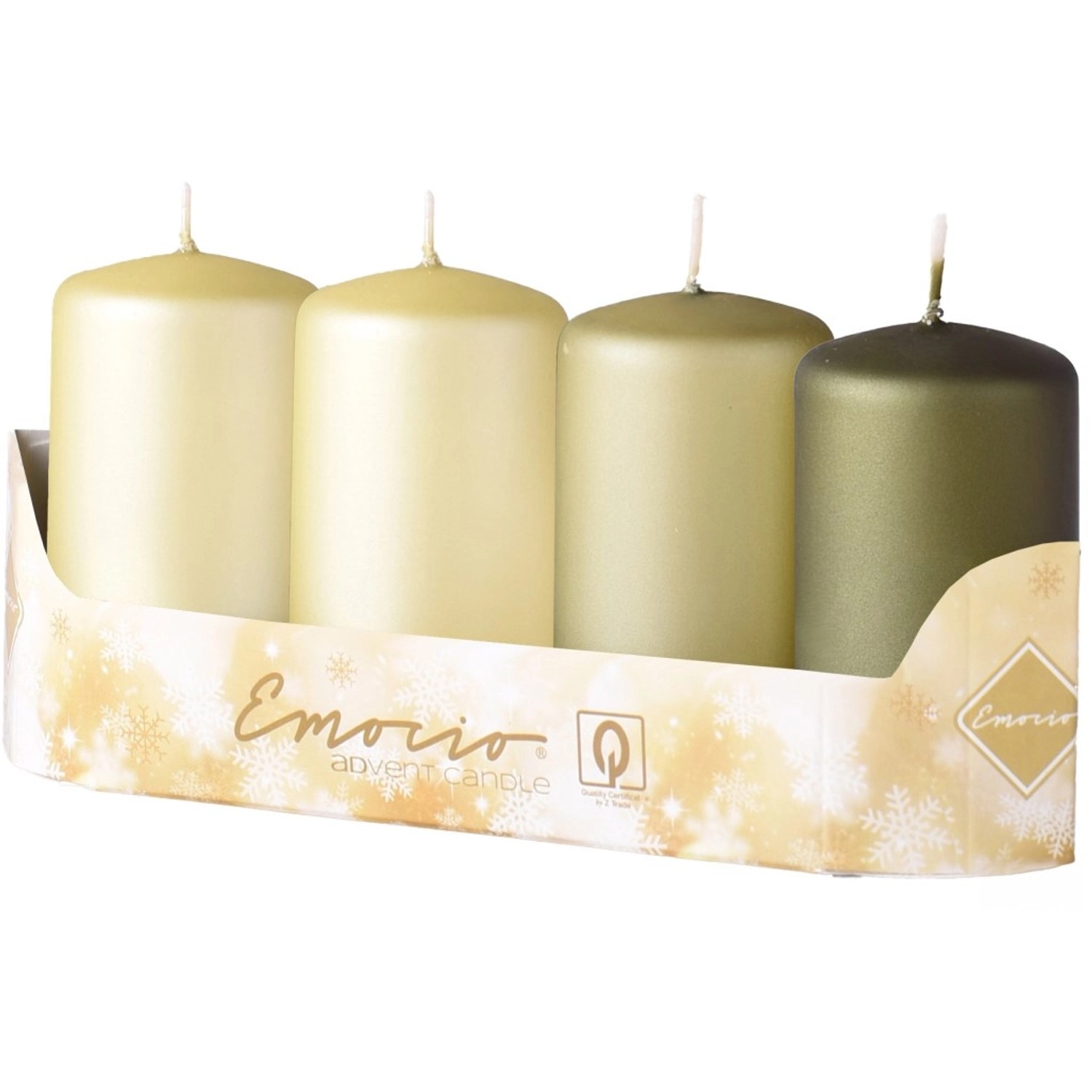 Emocio Svíčka válcová metal mat, mix tm.+sv. zelená, 40 x 75 mm, 4 ks