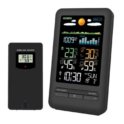 SOLIGHT Meteostanice TE87, LCD displej, teplota/vlhkost, tlak, RCC, černá