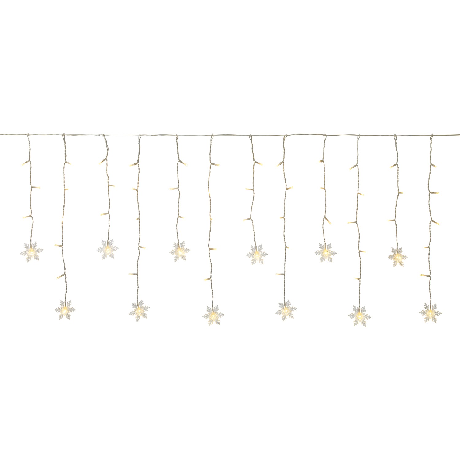 LED světelný řetěz se sněhovými vločkami, 100 LED, transparentní, 6,9 m
