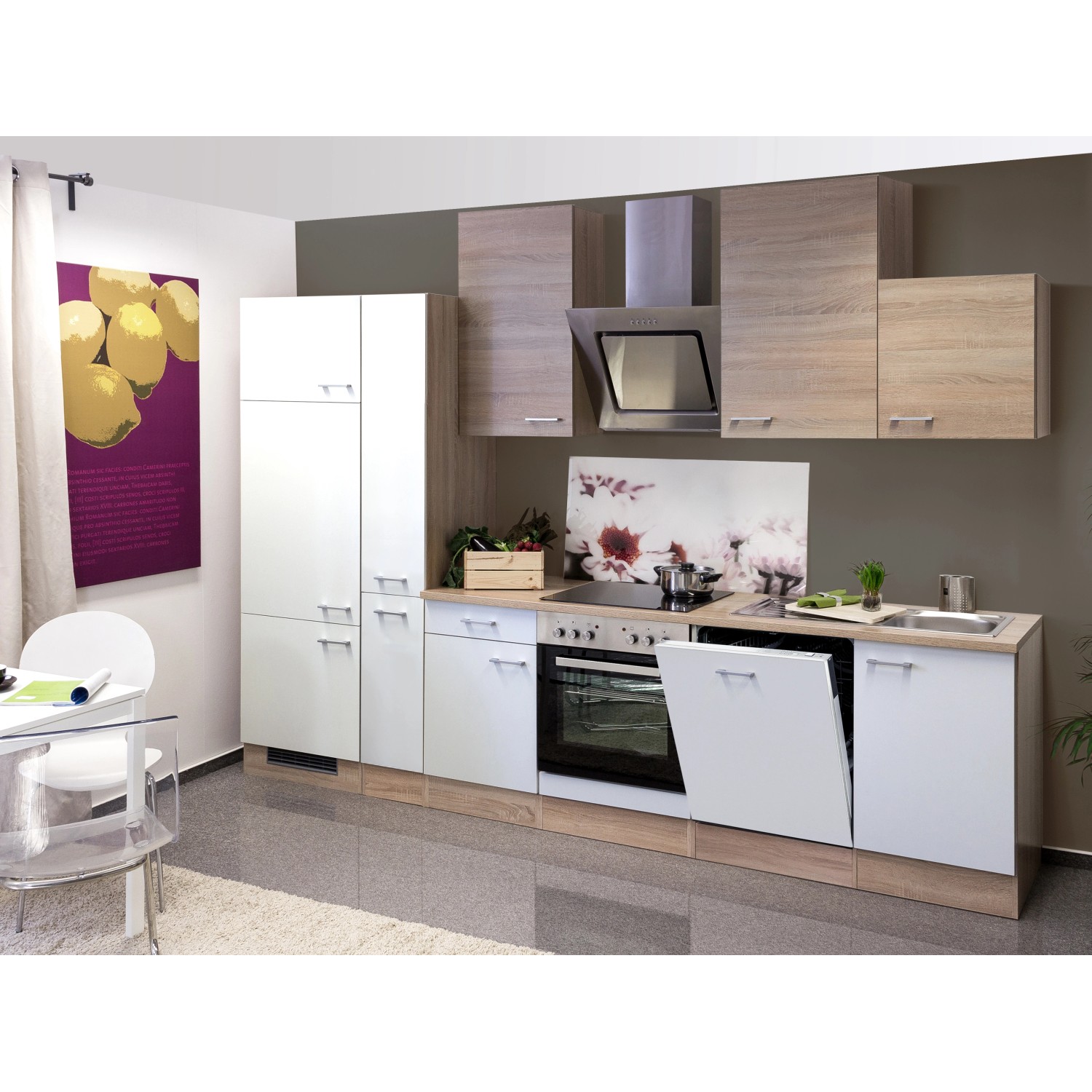 Flex-Well Kuchyně Florida 310 cm/typ 1-lednice/trouba/varná deska/digestoř/myčka