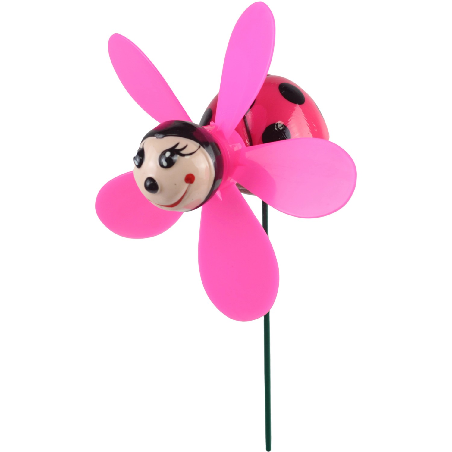 Dekorativní zahradní zápich Fun Spinner beruška s růžovým větrníkem, 49 cm, 1 ks