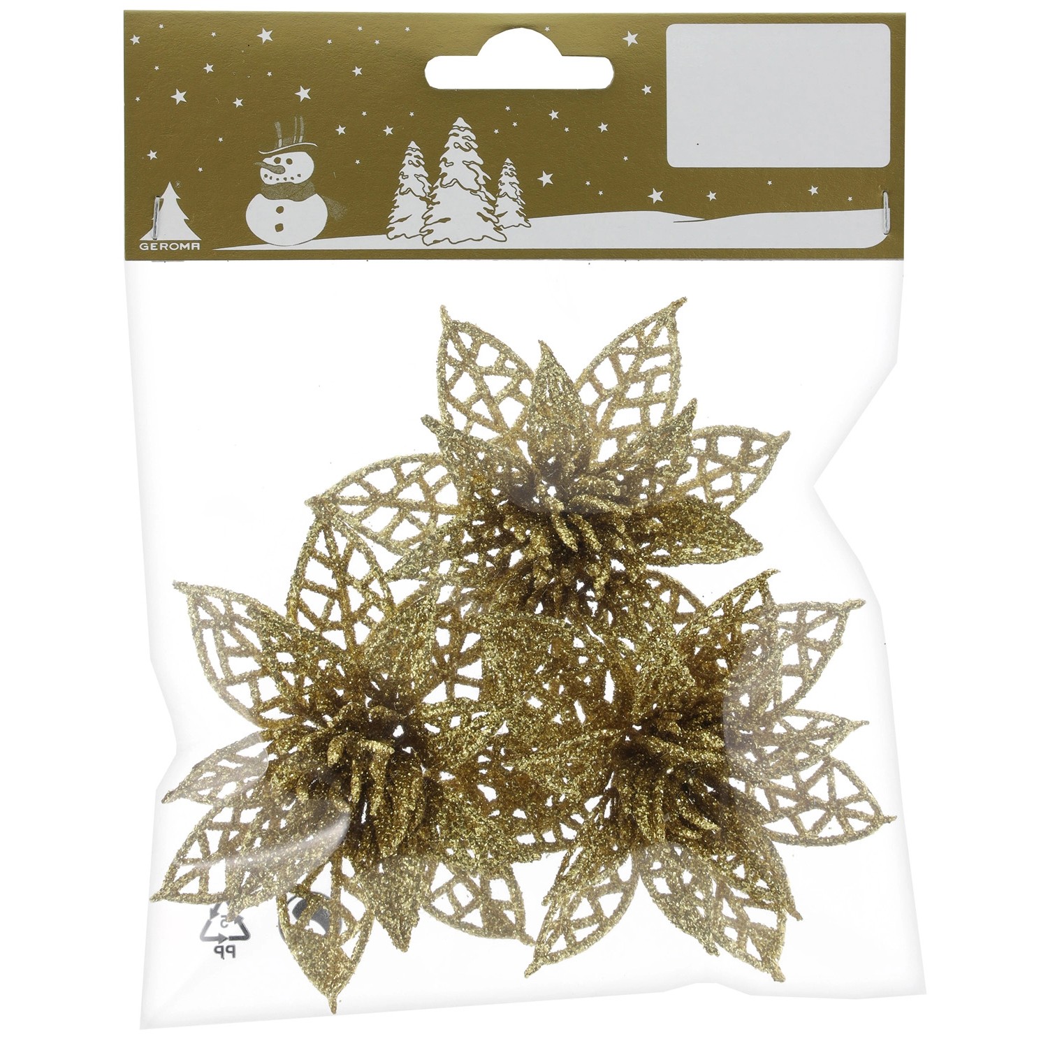 Vánoční dekorace květiny k pomalování, třpytivá zlatá, 3 ks