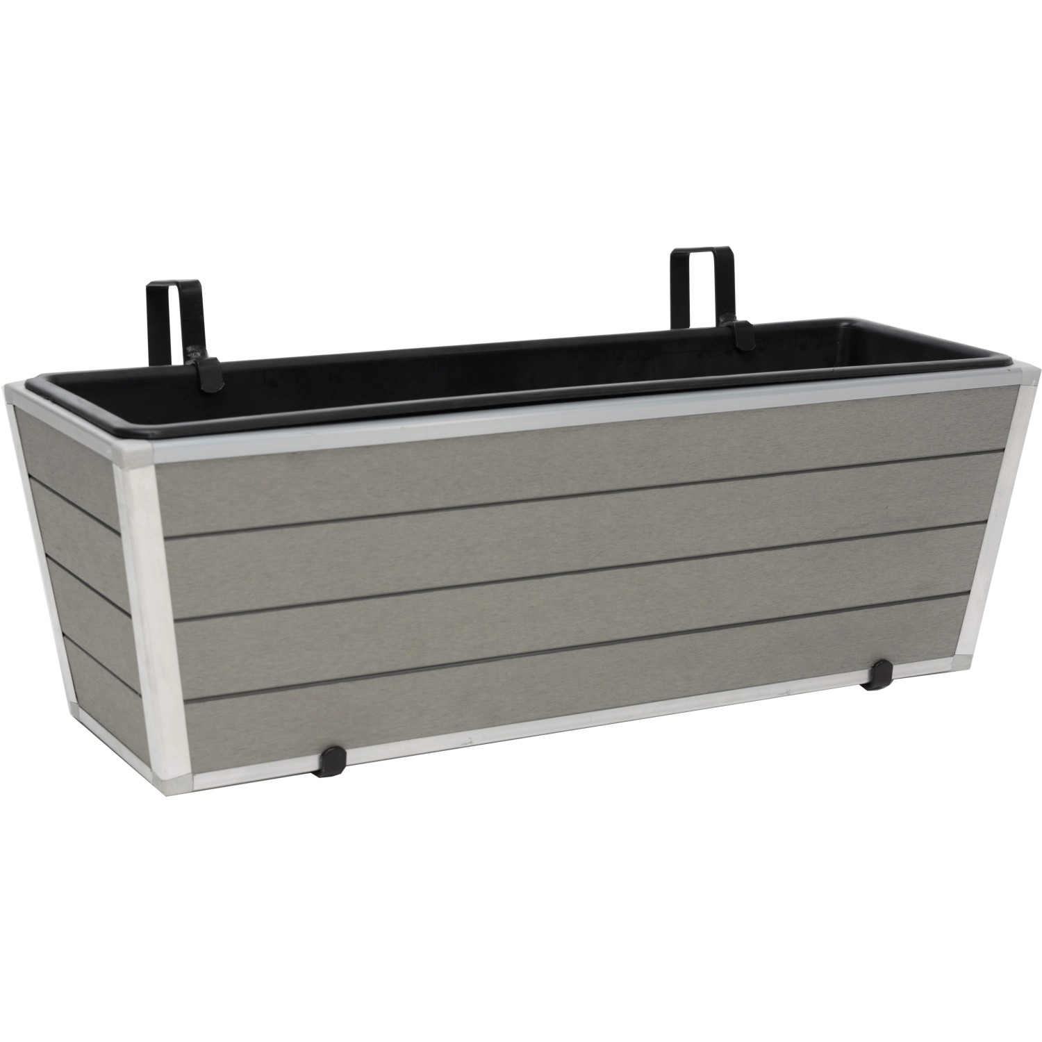 Balkonový truhlík k zavěšení s plastovou vložkou, světle šedá, 61 x 20 x 21 cm