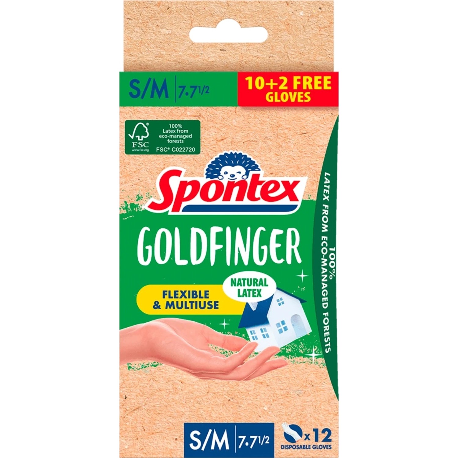 Spontex Jednorázové latexové rukavice Goldfinger, vel. S/M, 10+2 ks