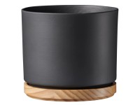 Scheurich Květináč s dřevěnou podmiskou 799, matná antracitová, pr. 13 cm