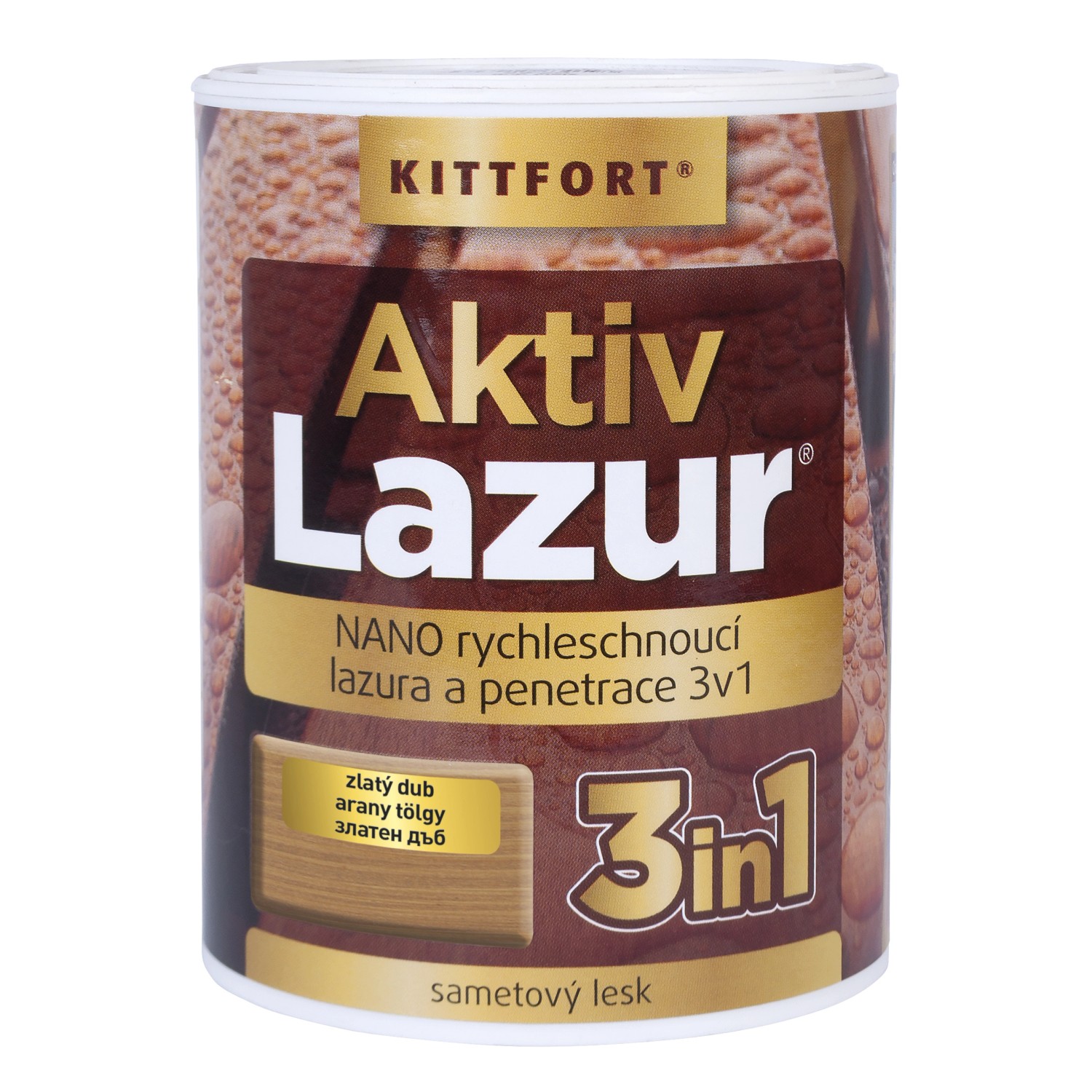 Kittfort Nano lazura na dřevo Aktivlazur zlatý dub, 750 ml