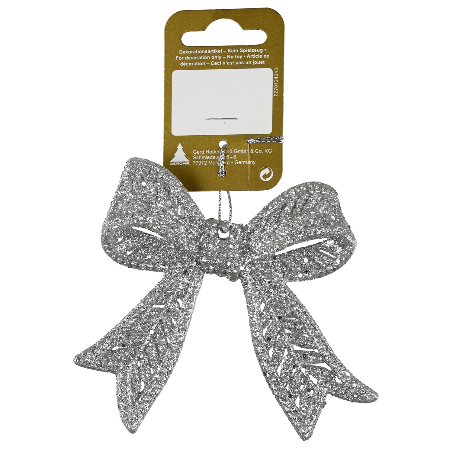 GEROMA Vánoční ozdoba mašle plastová stříbrná 11 x 9,8 cm