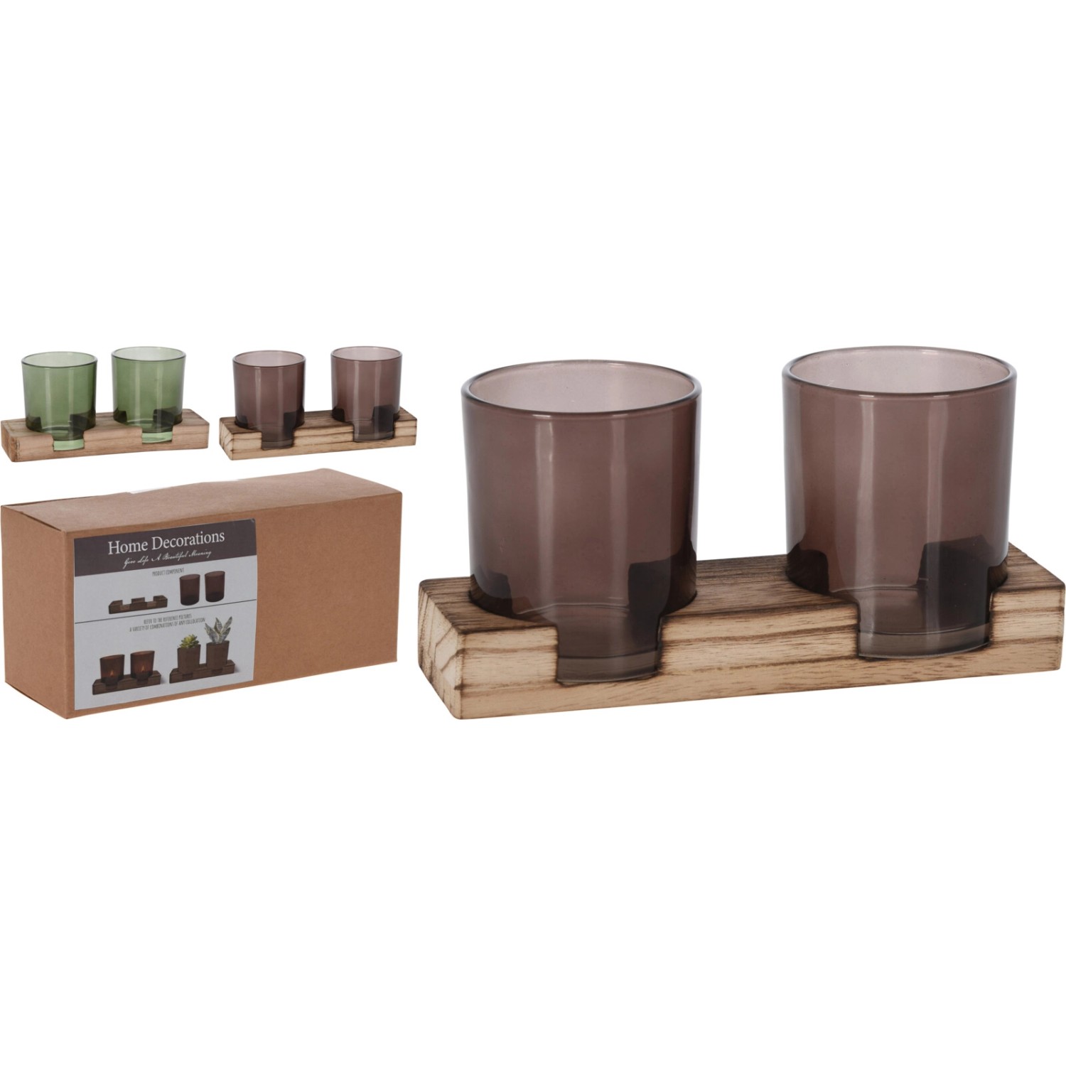 Sada skleněných svícnů, různé barvy, 19 x 7 x 9 cm